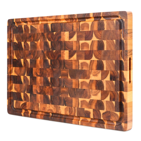 Howizz Howard End Grain Acacia Solid Wood Cutting Board - Reversible Extra Large Butcher Block with Juice Groove and Easy Grip Handle for Chopping, Serving, and Meal Prep & Reviews | Wayfair