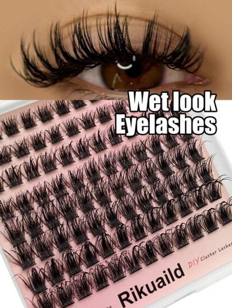 Rikuaild 96 Pcs Cluster Individual Wet Lash D Curl Faux Mink Lashes Eyelash Extensions Wet Look Manga Lashes Daily Lash Clusters Natural Look ,Suitable For Daily Wear Lash Clusters,Eye Lash Clusters,Individual Eyelashes,Lashes,Fake Lashes