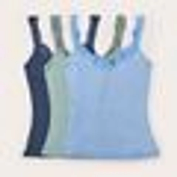 BLUE MULTI PACK OF 3 RIBBED LACE TRIM PJ VESTS