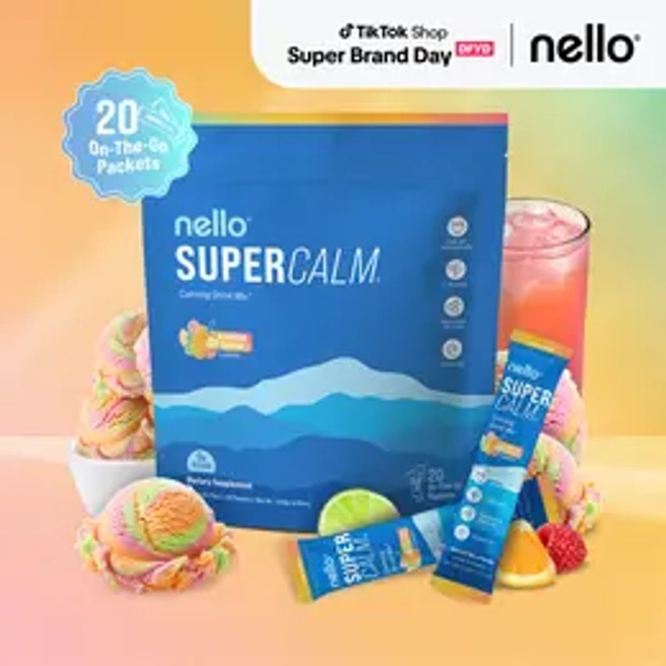 Nello Supercalm Calming Drink Mix with KSM-66 Ashwagandha Vitamin D3 Magnesium & L-Theanine Supports Cortisol Balance Mood Sleep 20 Servings Travel Packets Dietary Supplement