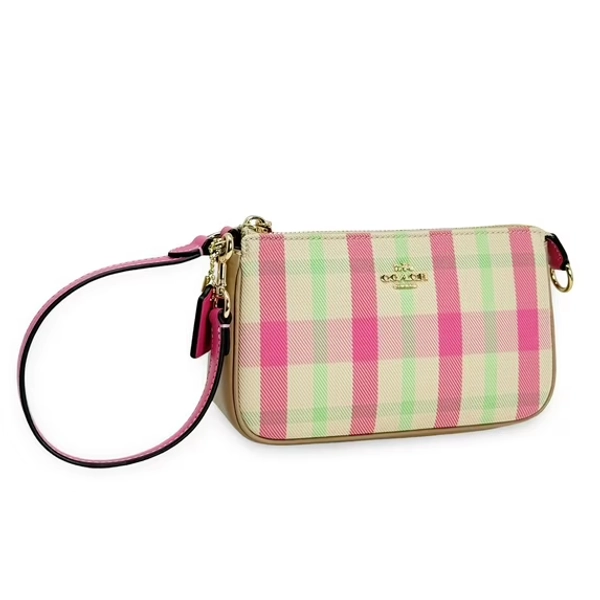 Coach Women's Nolita Small Convertible Wristlet with Plaid Print (Pink Multi)