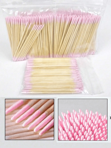 100/200/300/500PCSDouble Headed Nail Polish Wiping Wooden Stick ,Small Tip Double Head Tattooed Eyebrows Beauty Makeup Tools For Wiping, About 100Pcs/Pack (1/2/3/5 Packs For Packaging Method)