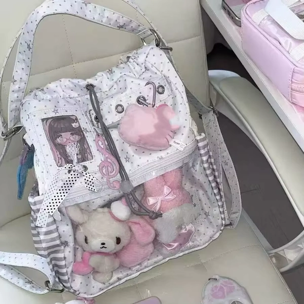 Girls Sweet and Cute Polka Dot Backpack Ita Bag New Large Capacity Single Shoulder Bag Dolls Bag Drawstring Commuter Backpack - AliExpress 1524