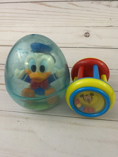 Vintage Disney Baby Toys Arco Roly Poly Egg Illco Rattle Donald Duck Mickey 80s