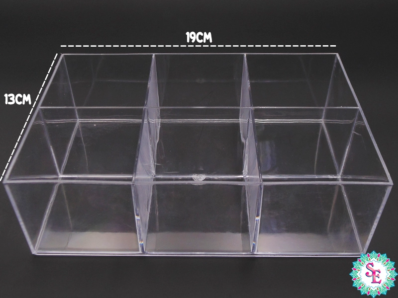 CAJA ACRILICA RECTANGULO 19*13MM 6 COMPARTIMIENTOS X UND 