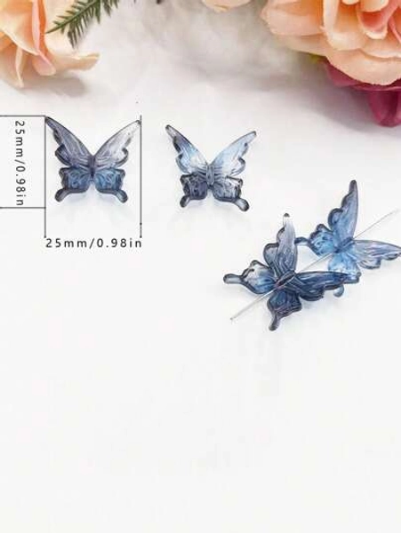 20pcs Gothic Ombre Transparent Butterfly Beads Accessories Y2K Inspired Choker Necklace, Suitable For DIY Jewelry Making, Earrings, Hair Clips, Phone Cases