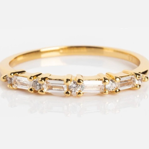 Gold Stacking Ring with Baguette CZ
