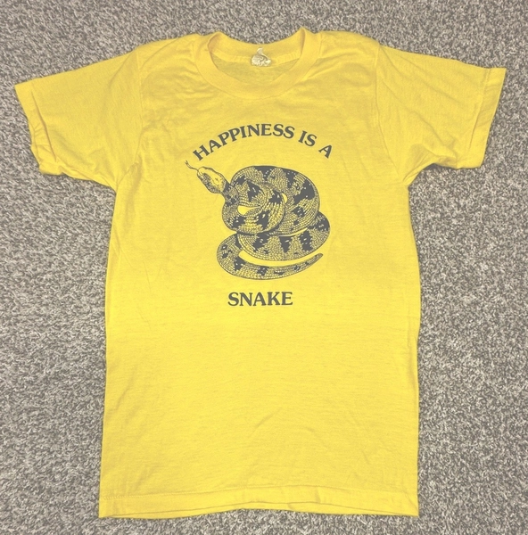 Vintage Happiness is a Snake T-Shirt Single Stitch Yellow/Black Men's Small