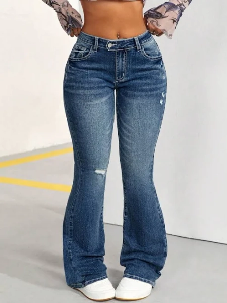SHEIN Women's Flare Skinny Low Waist Denim Jeans