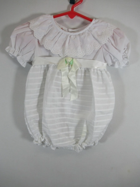 Vintage 80s 90s Baby Togs Embroidered Eyelet Romper Girl 12 Months White Ribbon