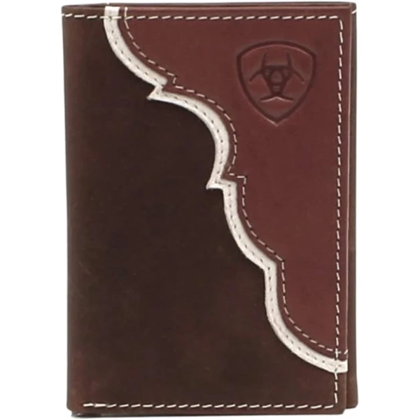 Ariat Men's 2-Tone Shield Logo Trifold Wallet