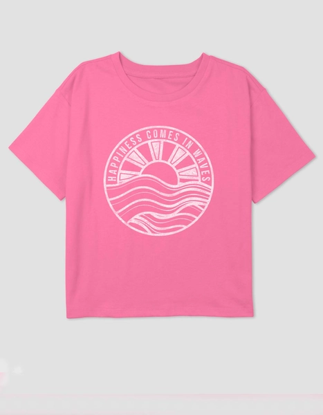 HAPPINESS Waves Girls Crop Tee - PINK