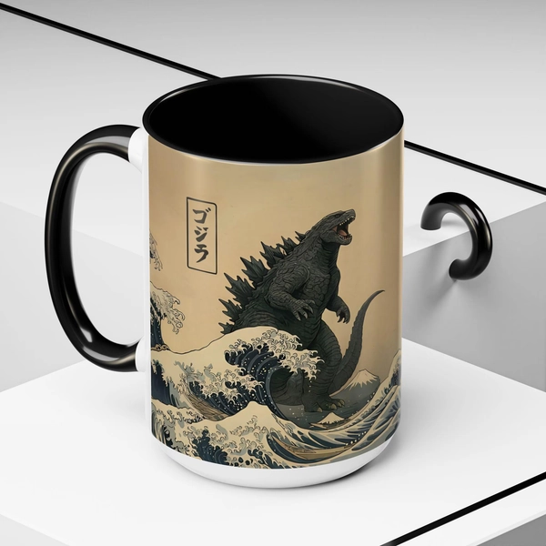 Vintage Godzilla Accent Mug, Godzilla Kaiju Mug King Of The Monsters, Godzilla Accent Mug, Japanese  Monster Great Wave Summer gift for him