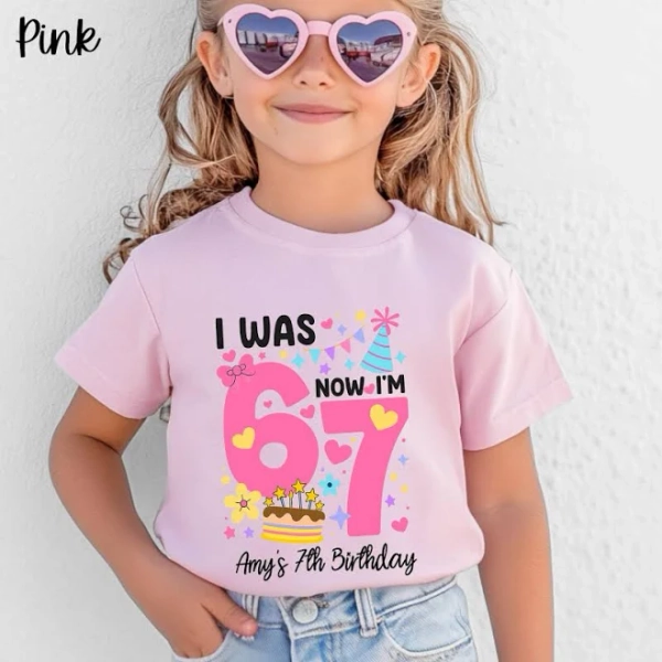Girls' Custom I Was 6 Now I'm 7 Meme Shirt