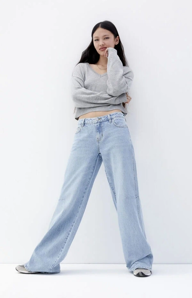 Casey Light Indigo Seam Low Rise Baggy Jeans