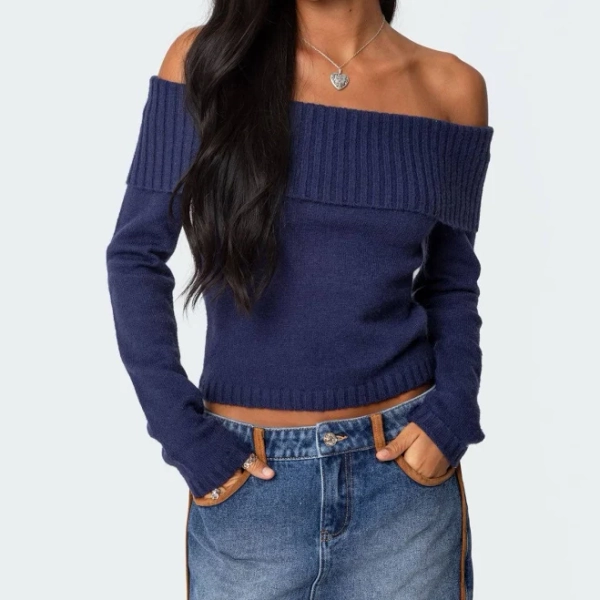 Edikted Women's Tamara Fold Over Knit Top