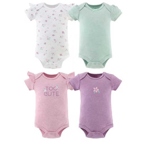 The Peanutshell Short Sleeve Cotton Bodysuits for Baby Girls, Cherry Blossom, Pink, 12-18 Months