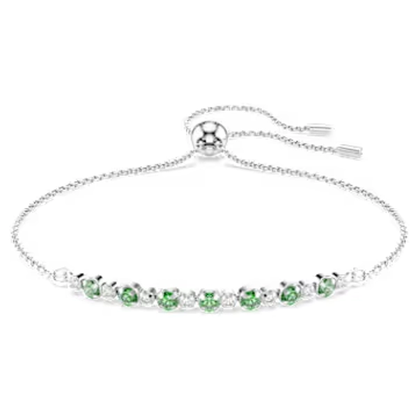 Matrix bracelet, Round cut, Green, Rhodium plated