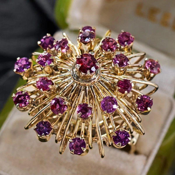 Vintage Starburst Ruby Cocktail Ring 14K Yellow Gold