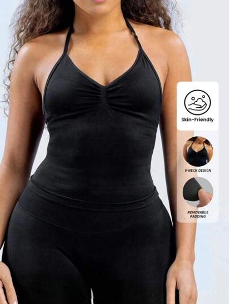 Yefecy New Impact Sports Yoga Vest Women's Fitness Yoga Top Gym Clothes Workout Backless Scrunch Built-In Bra With Cups Tops,Adjustable Straps