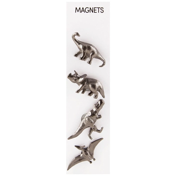 Three By Three Solid Cast Dinosaur Magnets 4 Pack Pewter