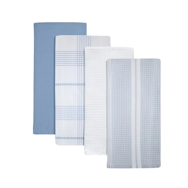 Better Homes & Gardens 4 Piece Waffle Kitchen Towel, Blue Linen