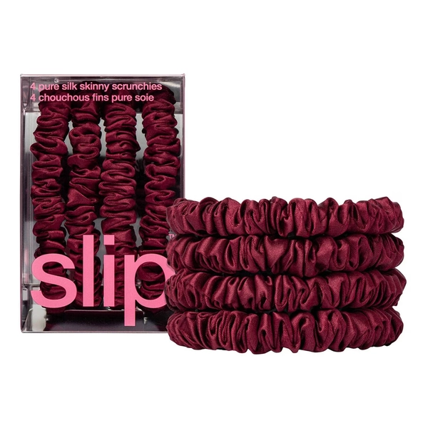 Slip Silk Pillowcase Pure Silk Skinny Scrunchies Maroon Set of 4