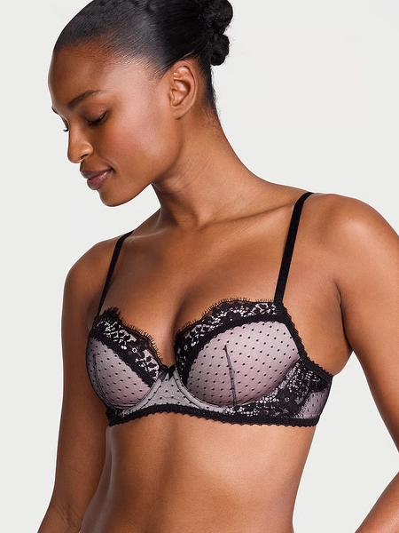 Heritage Dot Mesh Lace-Trim Lightly Lined Demi Bra
