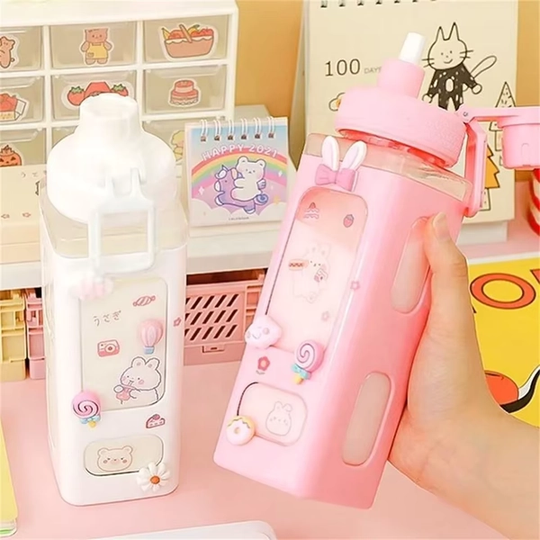 700ml/900ml Kawaii Shaker Water Bottle With Straw Sticker Cute BPA Free Plastic Tea Milk Portable Gourde Drink Bottle For Girl - AliExpress 15