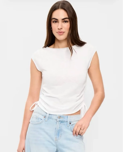 Cap-Sleeve Shirred Side Top | Old Navy