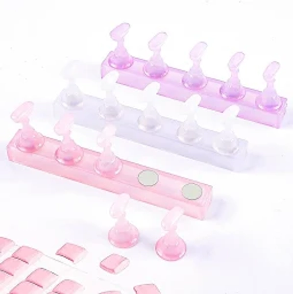ANGNYA Nail Stand for Press Ons, 3 Set Nail Stand for Nail Art with 48 Reusable Adhesive Putty Magnetic Fake Nail Holder Training Display for Home DIY