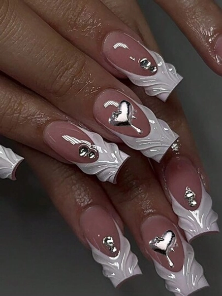 24Pcs 3D Gel Makes Nail Medium Square White French Press On Nails Medium 3D Gelnail With Rhinestones Design Fit Perfectly Acrylic False Nails Set,Contain 1Pc Jelly Glue And 1Pc Nail File,Easy To Wear Acrylic French Tip Nails For Woman Girl Daily Work Festivals Party Use Nail Supplies Nails
