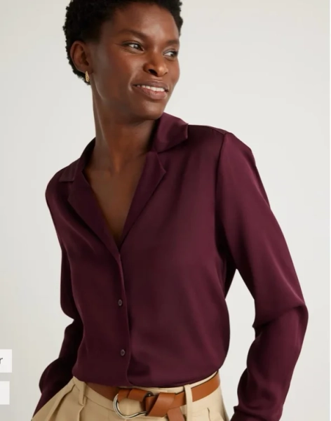 Washable Stretch Silk Notch Collar Blouse | Quince in Wine Tasting Red
