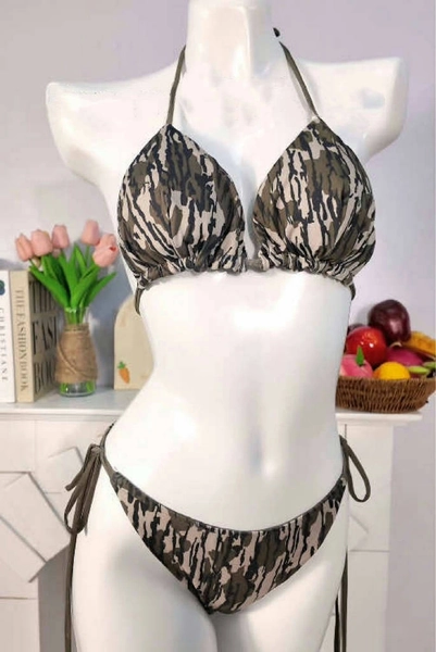 Bottomland Print Lace-up Bikini Set
