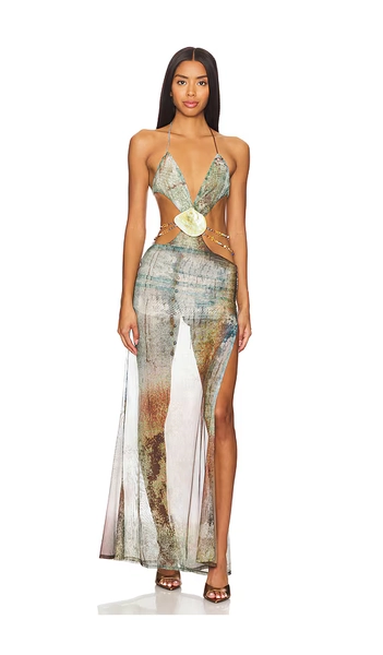Vida Backless Maxi Dress With Shell Trim