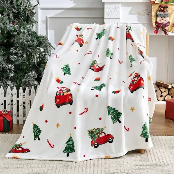 Refined Abode Design - Christmas Throw Blanket Soft Warm Cozy Fleece Winter Holiday With Snowman Snowflake Design Inches - 04 Christmas White Throw-50