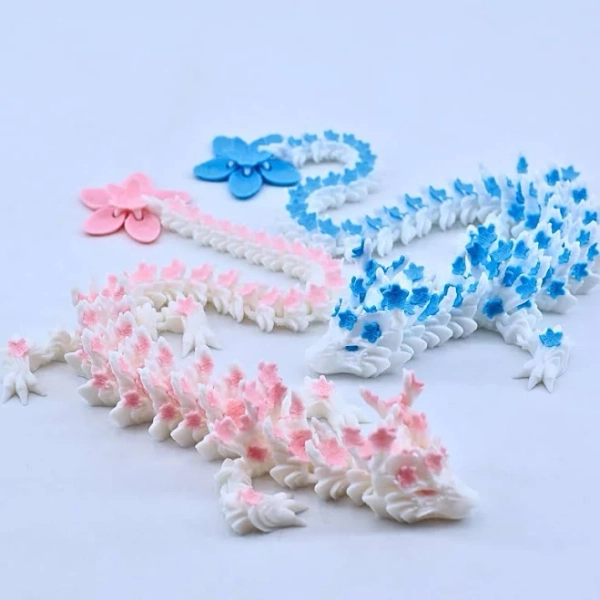 3d Printed Sakura Dragon & Egg - 11.8 Inch Realistic Articulated Fidgeting Toys Tabletop Decorations Collectibles Eggs With Inside (pink-white)