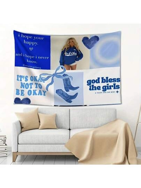 Megan Music Moroney Inspirational Tapestry - Super Fine Fiber Wall Hanging With "It'S OK Not To Be OK" Quotes, Rustic Home Decor For Bedroom, College Dorm & Living Room - Blue Motivational Banner Flag Poster, Inspirational Wall Art, Durable Microfiber