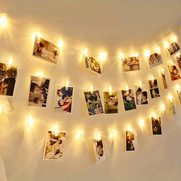 DOWO® - Fotoslinger met verlichting - 6 meter &amp; 40 LED lichtjes - Foto - lichtsnoer met knijpers - Lichtslinger - Batterij - Feesten - Verlichting - Bruiloft - Valentijnscadeau - Decoratie