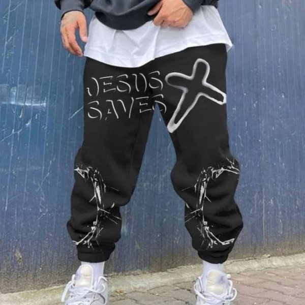 Jesus Saves Print Men's Pants