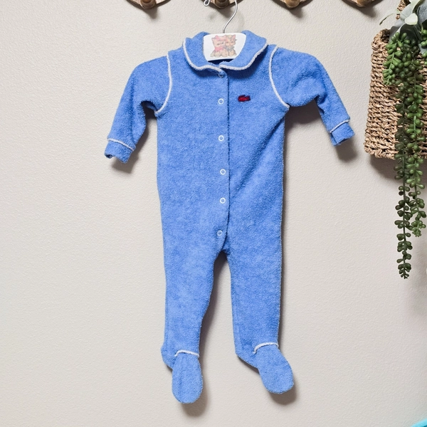🐊 Vintage 1980's Izod Lacoste Baby Romper Blue Terry Footsie 6-9 Months