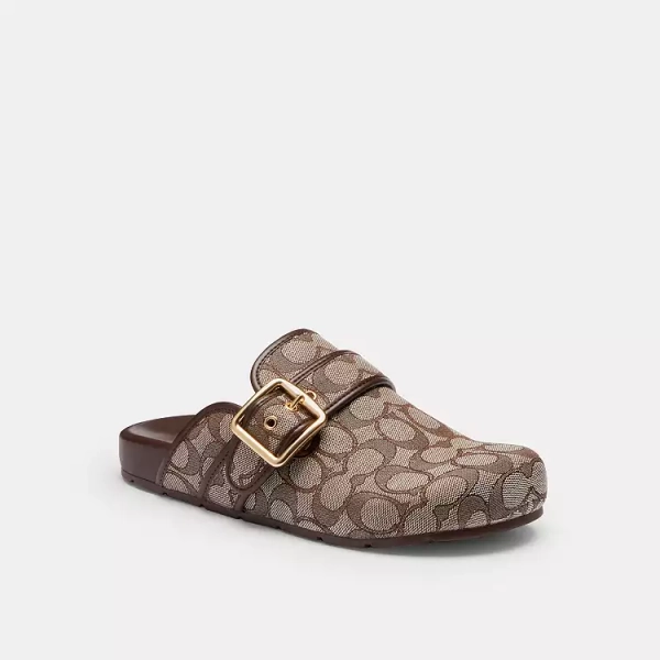 Coach Oak/Maple Archival Buckle Clog In Signature Jacquard