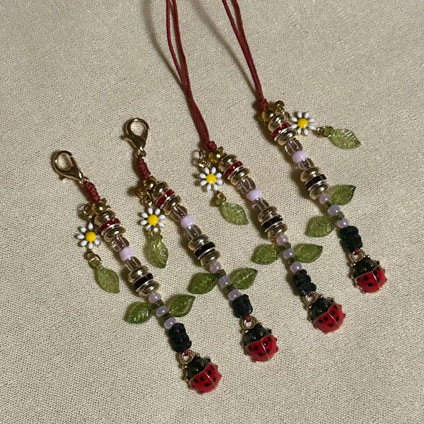 Handmade Beaded Ladybug Keychain, Phone Charm with Lobster Clasp