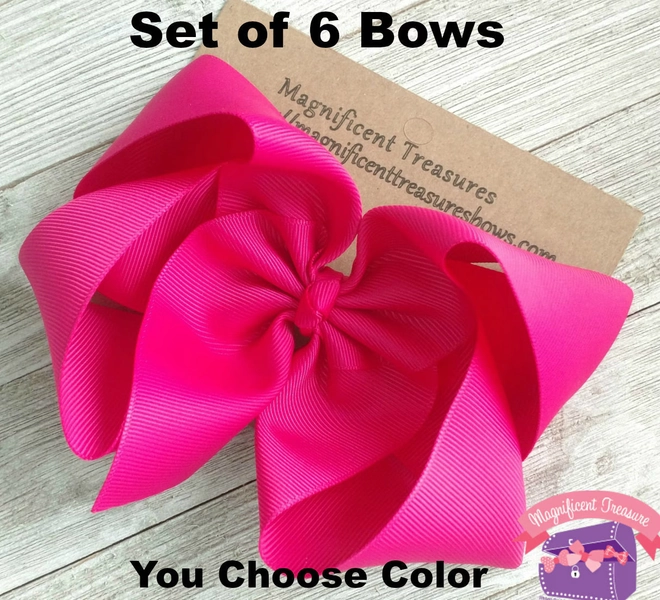 Set of 6 Large Boutique 6-Inch Ribbon Hair Bows: pink blush 