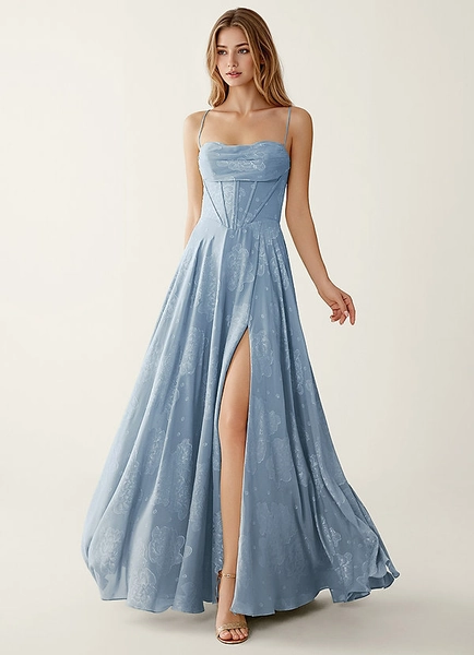 CLEMENTIGTLE POWDER BLUE EMBOSSED CLIPPED JACQUARD PROM DRESS - Prom And Homecoming Dresses