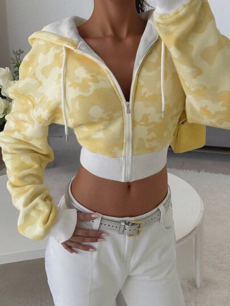 Rovax Casual Camouflage Print Cropped Hoodie, Autumn/Winter