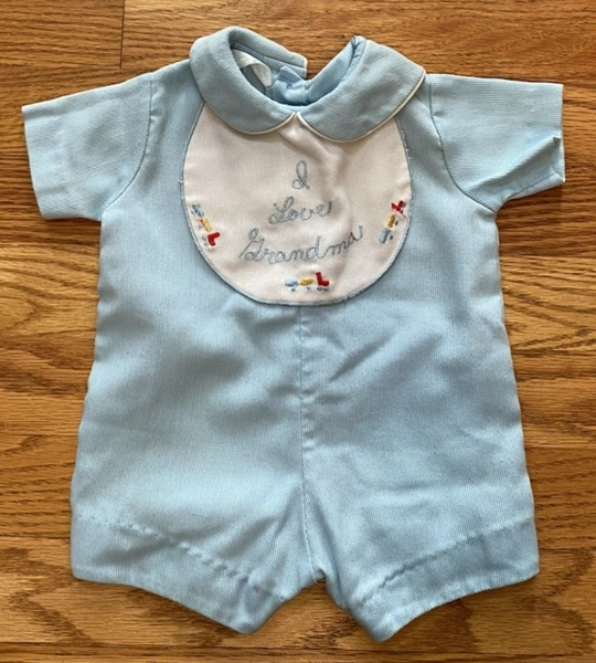 Vintage I Love Grandma One Piece Blue Romper Bodysuit Bib Baby Infant 3-6 Months