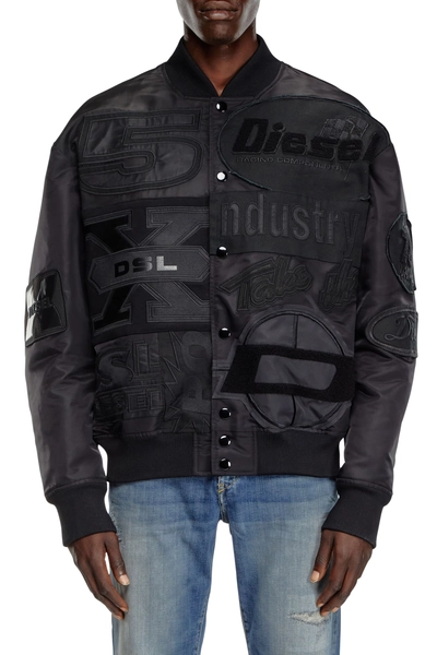 Black Bomber jacket with patches and embroidery - Diesel