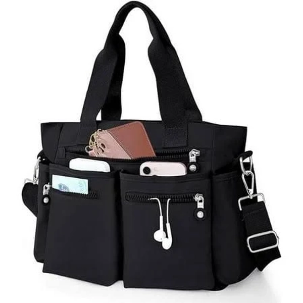 Nylon Crossbody Tote Bag with Multiple Pockets