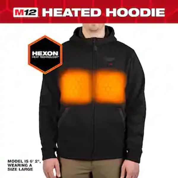 Men's 2X-Large M12 12-Volt Lithium Ion Cordless Black Heated Hooded Jacket (Jacket and Battery Holder Only)